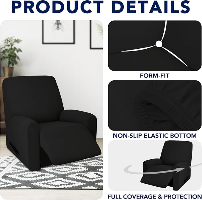PureFit 100% Dual Waterproof Couch Cover Slipcovers for Couches and Sofas - Stretch Non Slip Fleece Sofa Covers Washable, Leakproof Furniture Protector for Kids, Pets, Dog (Recliner, Black) - Image 4