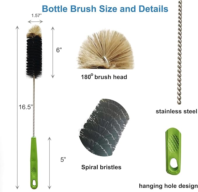 2 Pack 16" Bottle Brush, Dokpod Long Handle Cleaning Brushes for Long Narrow Neck Bottle Cleaning Water Beer Wine Sports Bottle Thermos Flask Bottles Cleaning Hummingbird Feeder Vase Cleaning Brushes - Image 5