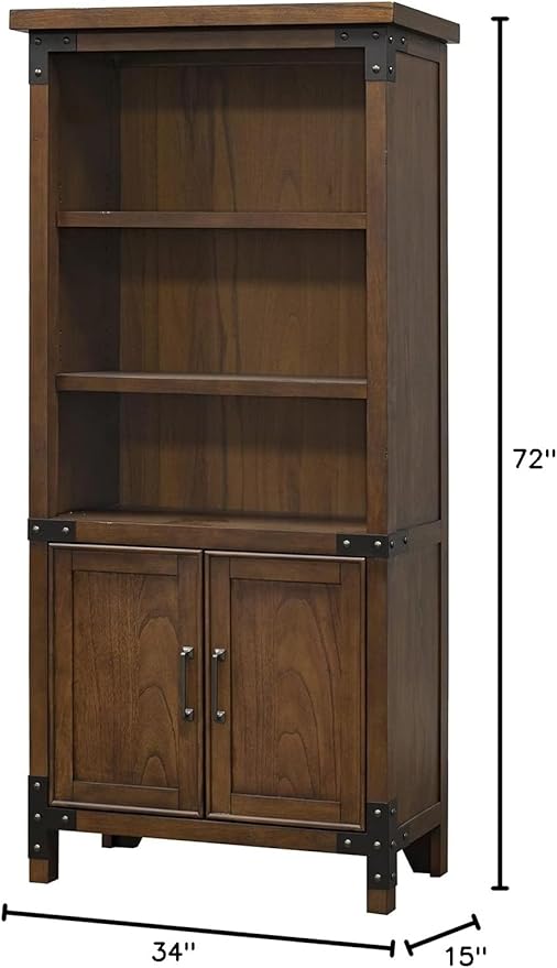 Martin Furniture Addison Rustic Bookcase with Doors, Office Shelving, Storage Cabinet, Brown (IMAD3472D) - Image 3