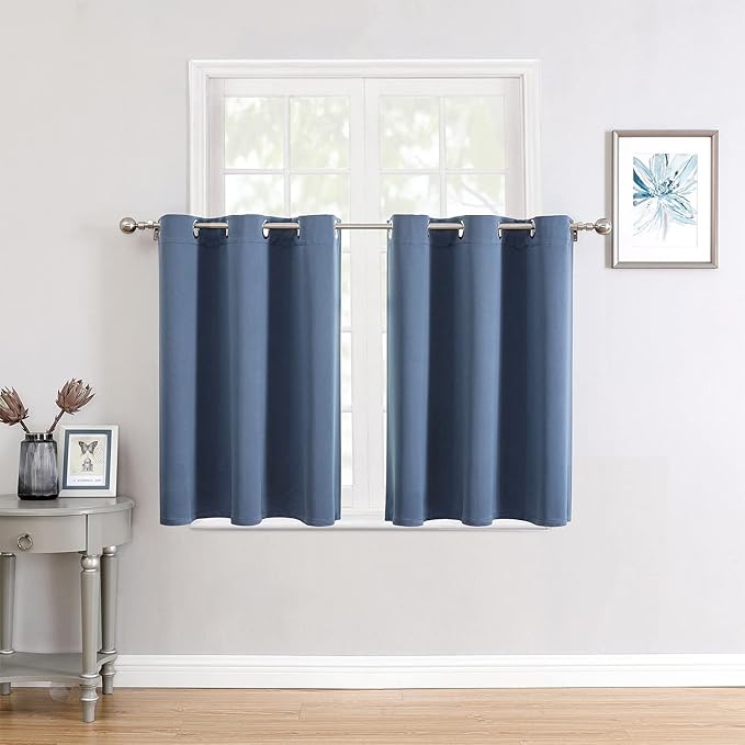 ChrisDowa Small Window Curtains for Kitchen and Bedroom - Grommet Short Thermal Insulated Room Darkening Curtains (2 Panels, Stone Blue, 52 x 36 Inch) by ChrisDowa