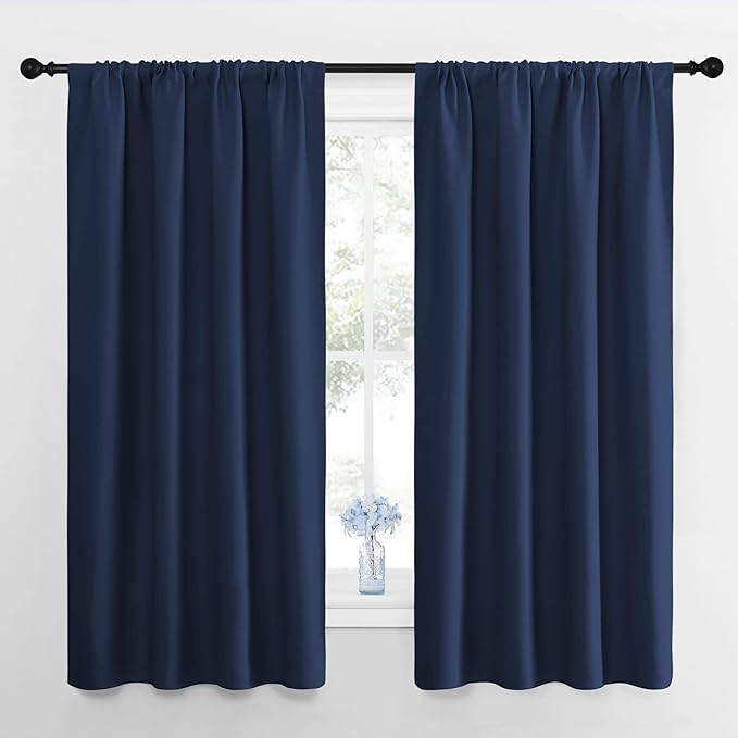 NICETOWN Bedroom Curtains Blackout Draperies - All Season Thermal Insulated Solid Rod Pocket Top Blackout Curtains/Drapes for Kid's Room (Navy, 1 Pair, 42 x 63 Inch) by NICETOWN