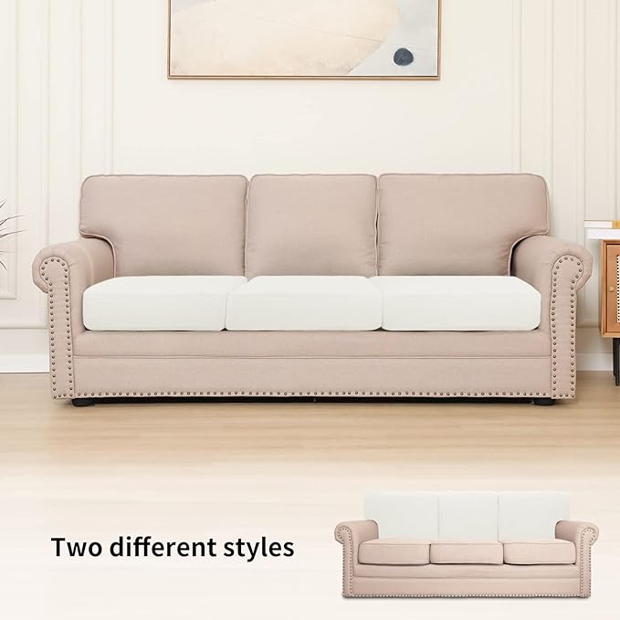 Easy-Going Stretch Individual Chair Couch Cover Sofa Furniture Protector Slipcover - Soft Flexibility With Elastic Bottom (3-Piece Cushion Cover, Cream) - Image 2