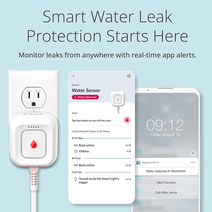 D-Link Next-Gen WiFi Water Leak Detector Starter Kit with 2 sensors—Loud 100 dB Sound Alarm—App Alert—LED Strobe Light—No Hub Required—Works with Google—1000ft Ultra-Long Range—Expandable (SW-A11KT) - Image 2