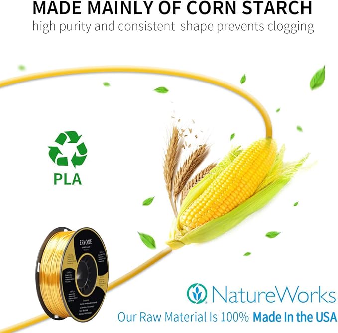 ERYONE Silk PLA Filament for 3D Printer, 1.75mm +/- 0.03mm, 1kg (2.1LBS)/Spool, Silk Glod - Image 4