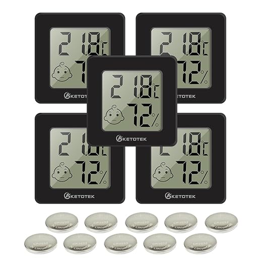 KETOTEK 5 Pack Digital Hygrometer Indoor Thermometer Mini Temperature and Humidity Monitor with Comfort Indicator for House Baby Room Office by KETOTEK