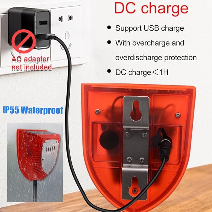 Solar Water Level Sensor, High/Low Water Level Alarm with Dual Probe, 129 dB Red Strobe Siren with Adjustable Volume, Bobber Water Detector, 16.4ft Detect Cord, IP55 Waterproof for Indoor /Outdoor - Image 3