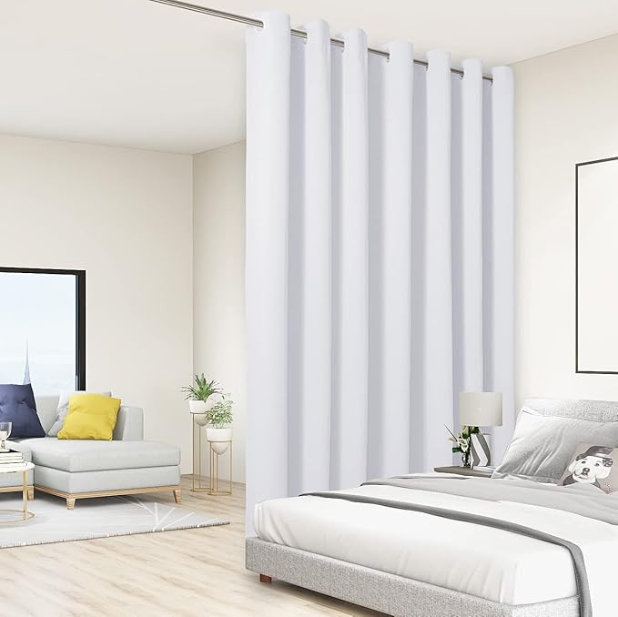 BONZER Extra Wide Room Divider Curtain Screen Partitions Light Reducing Wall Blackout Curtains for Home Theatre, Storage, 108L x 150W Inch (9L x 12.5W ft), 1 Panel, Greyish White by Bonzer