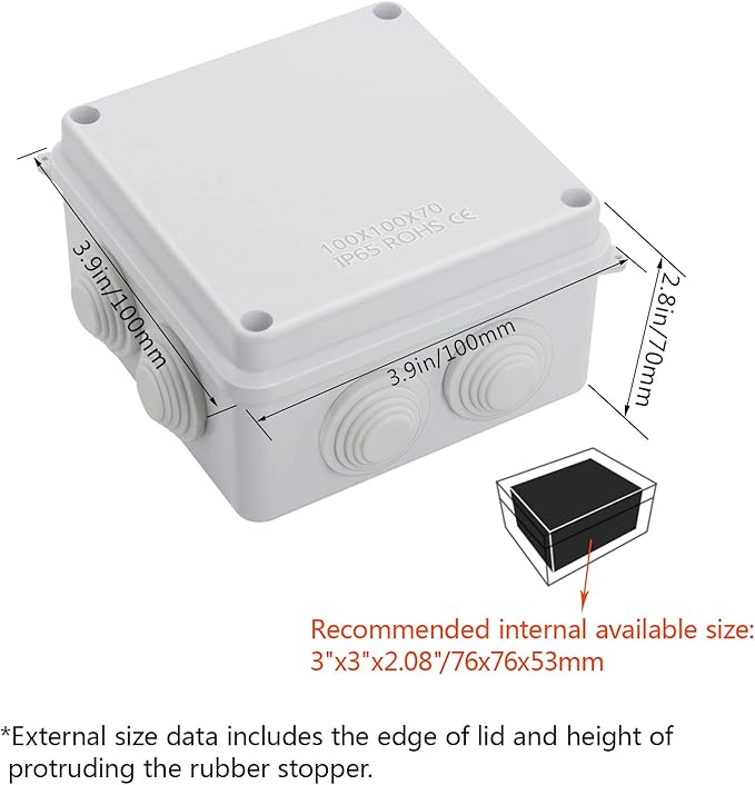 LeMotech ABS Plastic Dustproof Waterproof IP65 Junction Box Universal Electrical Project Enclosure White, Outer Size 3.9 x 3.9 x 2.8 inch (100 x 100 x 70 mm) - Image 3
