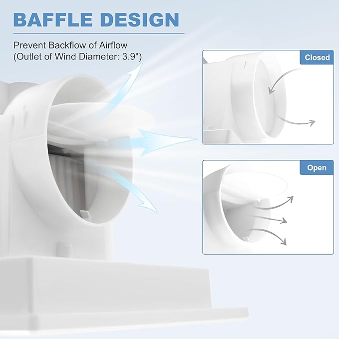 Bathroom Fan Ultra-Quiet Bathroom Ventilation, Exhaust Fan,123CFM 0.7 Sones 40W,4 Inch Duct Collar,White,9 Inch Opening size,Easy to Install & Replace (No Light Fan) - Image 4