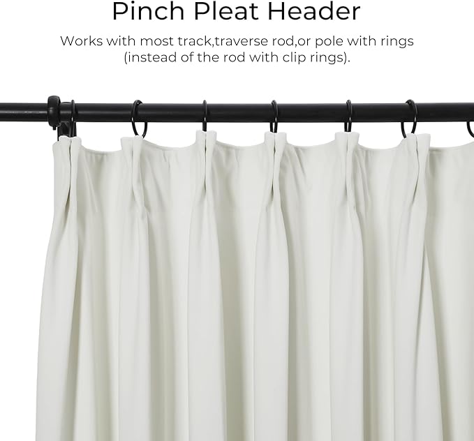 TWOPAGES Luxury Velvet Curtain Pinch Pleated Off White Curtain 84 inch Long Thermal Insulated Blackout Drapes for Bedroom Living Room Indoor Window (1 Panel,Off White,100Wx84L) - Image 2