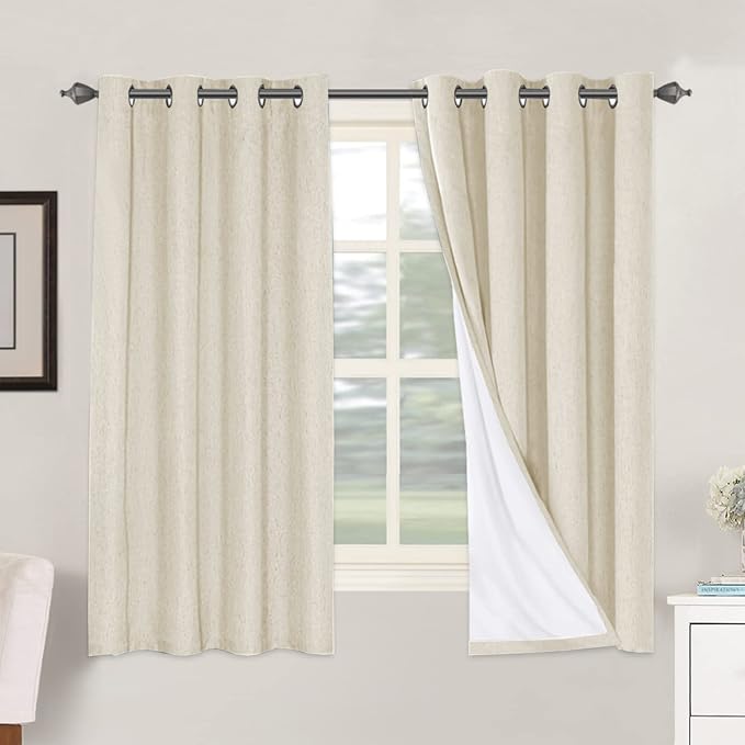 H.VERSAILTEX 100% Blackout Curtains for Bedroom Thermal Insulated Linen Textured Curtains Heat and Full Light Blocking Drapes Living Room Curtains 2 Panel Sets, Bleached Sand, 52x63 Inch by HVERSAILTEX