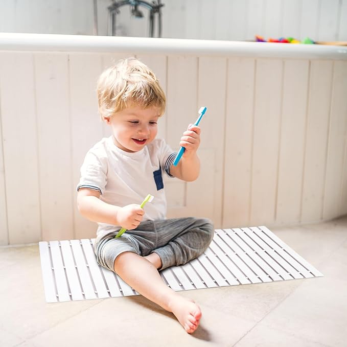 Bath Mat Bathroom Rugs Floor Wood Shower Bathtub Waterproof Non Slip Grey Accessories 16x24 Inch Easy to Clean, 4 pcs - Image 4