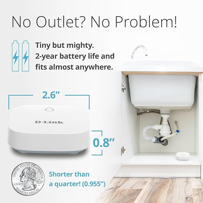 D-Link Next-Gen WiFi Water Leak Detector Starter Kit with 2 sensors—Loud 100 dB Sound Alarm—App Alert—LED Strobe Light—No Hub Required—Works with Google—1000ft Ultra-Long Range—Expandable (SW-A11KT) - Image 7