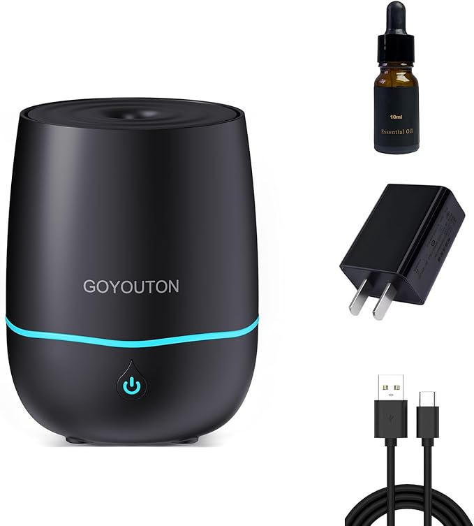 Essential Oil Diffuser, 200ML Diffusers for Home Scent Aromatherapy Diffuser Air Desk Humidifier Aroma Diffuser for Bedroom Room Office with 7 Color LED Lights Quiet Waterless Auto Shuts-off (Black) by Unknown
