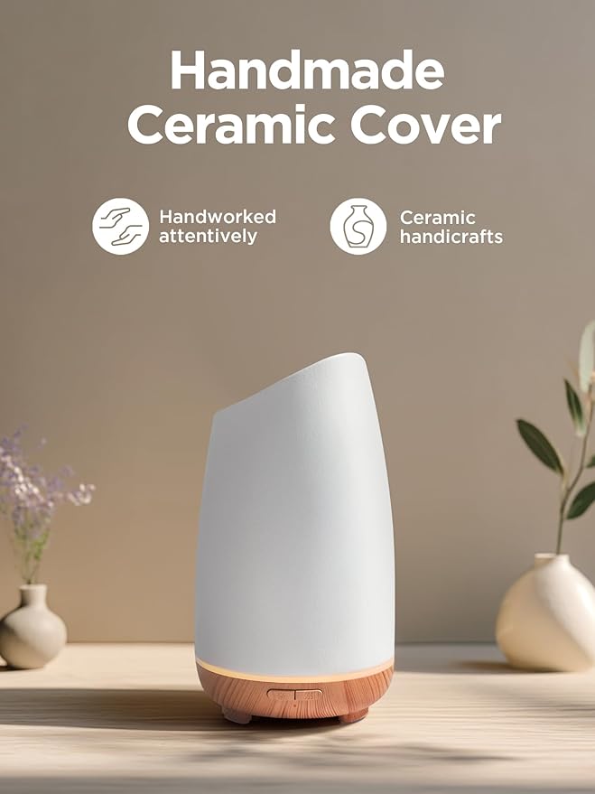 InnoGear 150ml Ceramic Oil Diffuser, Handcrafted Stone Essential Oil Diffuser Aromatherapy Diffusers Ultrasonic Cool Mist Humidifier Vaporizor 2 Mist Modes for Room Home, White Slope Cut Ceramic - Image 7