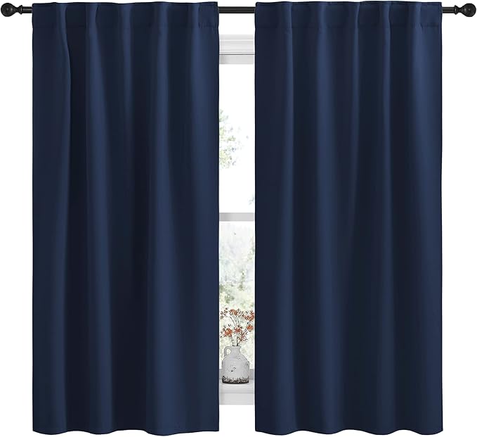 NICETOWN Blackout Draperies Curtains Window Drapes - (Navy Color) 42" W by 63" L, Set of 2, Home Fashion Thermal Blackout Room Darkening Drapery Panels for Nursery/Boys/Kids Room by NICETOWN