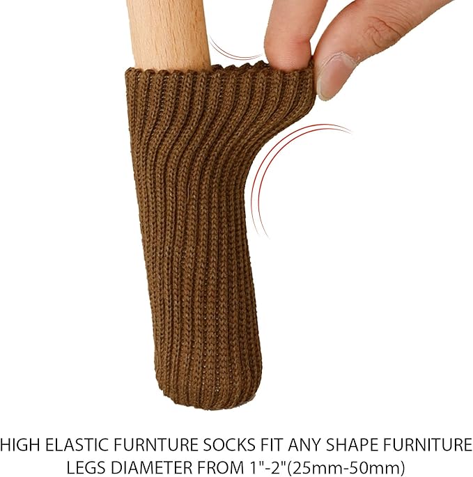 Hazeland High Elastic Knitted Chair Leg Protectors for Hardwood Floors, 32Pcs Non Slip No Scratch Noise Furniture Socks, Suitable for Most Round or Square Furniture Feet Brown - Image 3