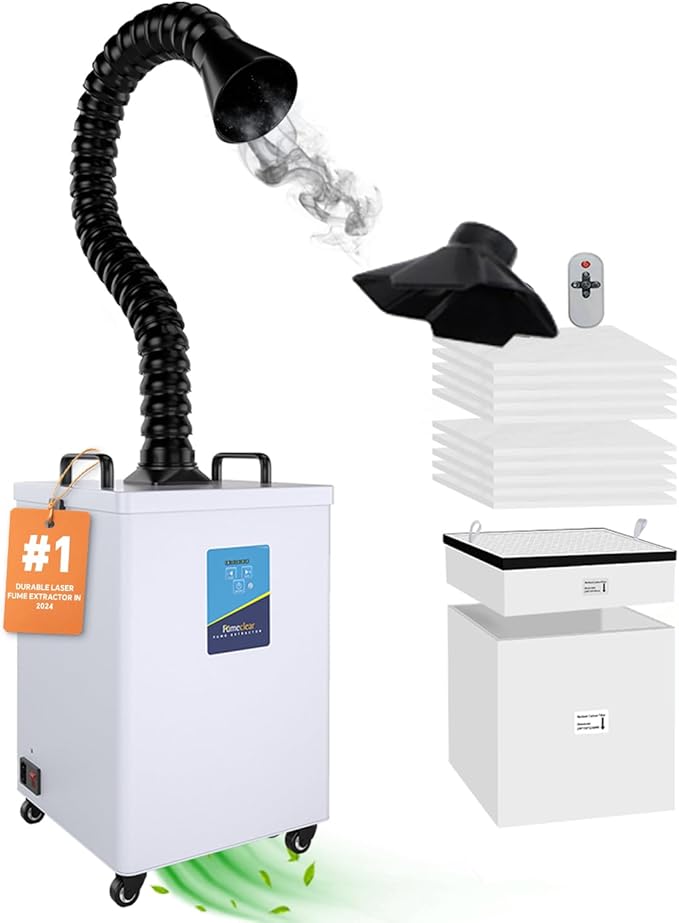 FumeClear FC-2002 Fume Extractor, 260 to 300m³/h Strong Suction, Low-Noise with 12 Filters Laser Fume Extractor for S1, D1 Pro 10W to 20W Laser Engraver Soldering Smoke Extractor by One-StopAirPurificationSolution