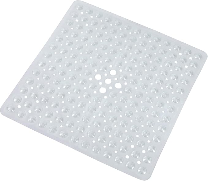 Anti-Slip Bathtub Shower mat, 20.8×20.8（Approximately 53×53cm） inch Soft Oversized Machine Washable Non-Slip Bathtub mat with Drainage Holes, Bathroom Floor Suction Cup.（1-Clear White） by ERASILKEN-X