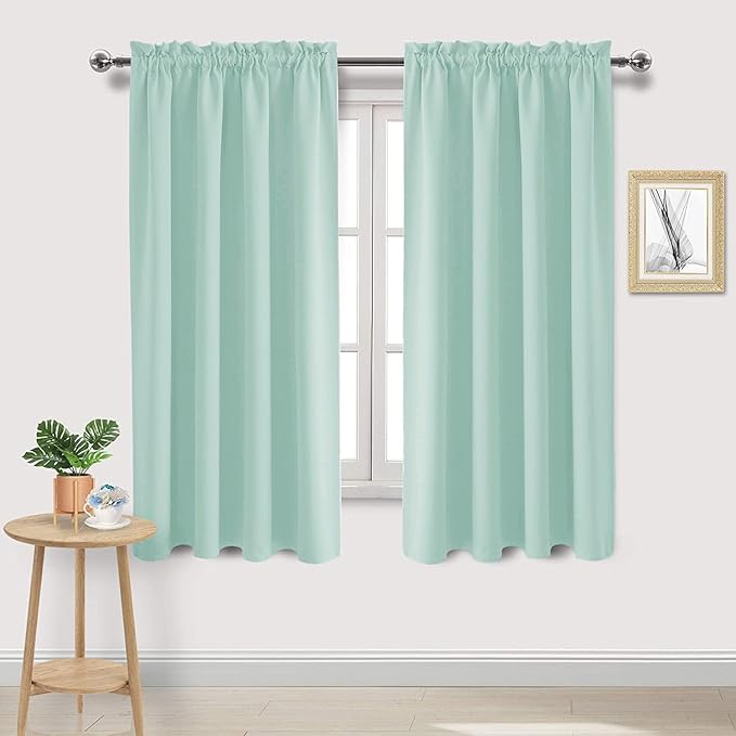 DWCN Blackout Curtains Thermal Insulated, Energy Saving & Noise Reducing Bedroom and Living Room Curtains, Mint Green, W 52x L 63 Inch, Set of 2 Rod Pocket Curtain Panels by DWCN