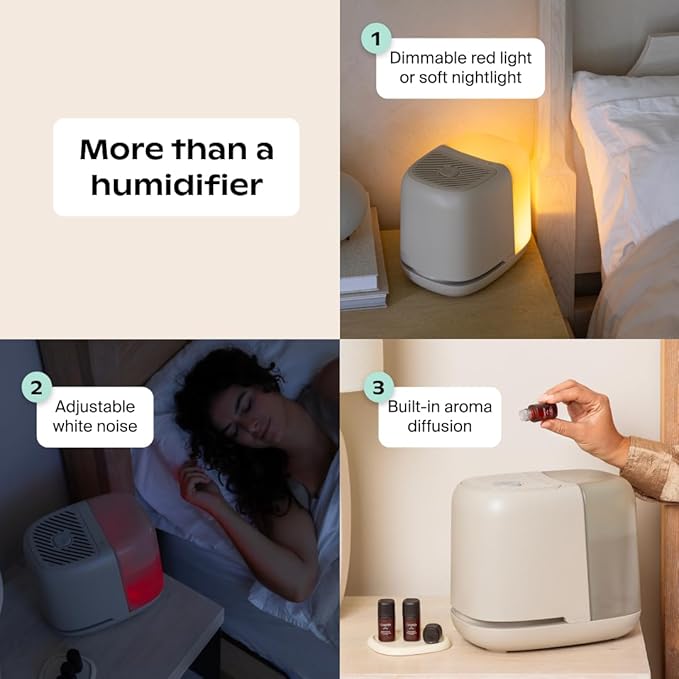 Canopy Bedside Humidifier 2.0, White, 36 HR Run Time, 2.5L Capacity - Reading Light & White Noise - Alleviate Symptoms of Allergies, Flu, Cold, Dry Skin - Humidifier, Filter, Power Cord & Adapter - Image 8
