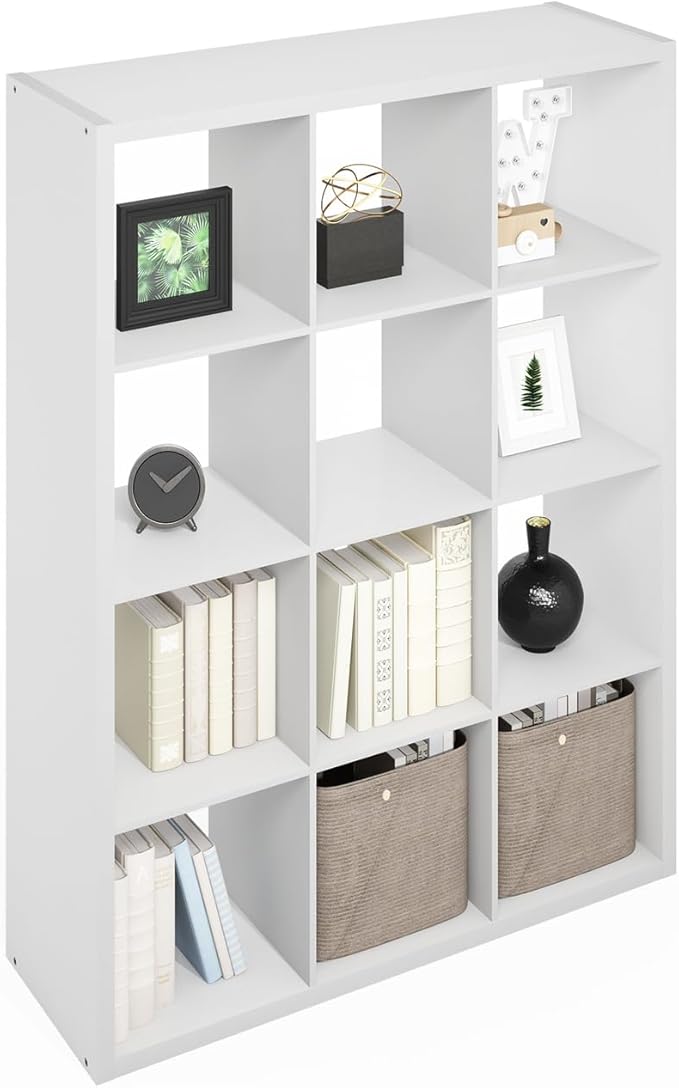 Furinno Simple Cube Storage Organizer, 12-Cube Display Shelf, Open Back Shelving Unit, Storage Shelves, Extra Thick Frame, for Organization and Storage, Living Room, Home Office, White - Image 5