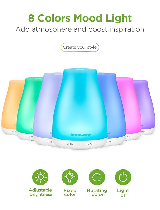 InnoGear Essential Oil Diffuser with Oils, 100ml Aromatherapy Diffuser with 6 Essential Oils Set, Aroma Cool Mist Humidifier Gift Set, White - Image 2