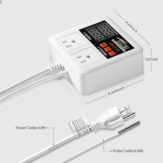 iPower Professional Digital Heating and Cooling Thermostat Controller for Seed Germination, Reptiles and Brewing Breeding Fermenter Greenhouse, Grow Tent, 1200W-White - Image 6