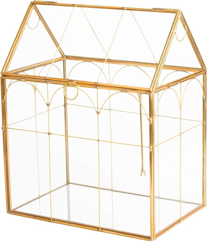 Glass Geometric Plant Terrarium,Succulent & Air Planter for Home Garden Office Decoration (Gold House) - Image 3