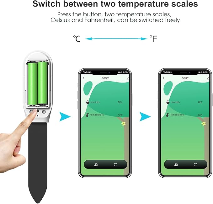 Yunseity Soil Meter, Smart Soil Tester with Real Time Monitoring for Indoor Plants, Humidity Temperature Alarm and Low Battery Alert (SGS01) - Image 6