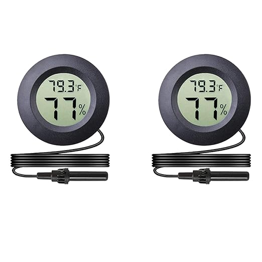 Veanic 2-Pack Mini Digital Round Hygrometer Thermometer Gauge with Probe Indoor Outdoor LCD Display Temperature Humidity Meter for Incubator Reptile Plant Terrarium Guitar Case by BuynowonVeanic