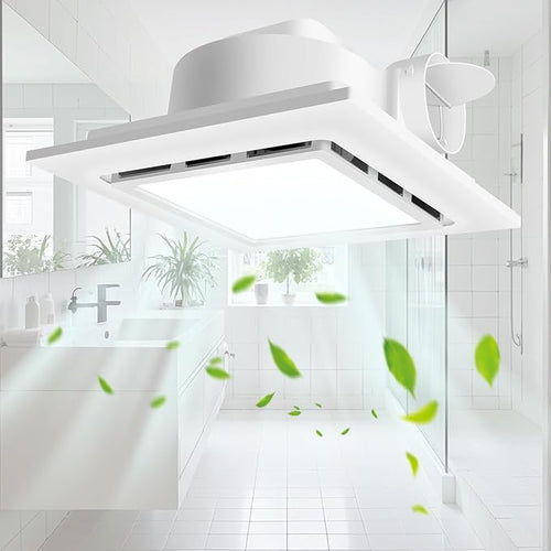 11.8" Panel Bathroom Exhaust Fan with Light, Bathroom Ventilation Fan with 12W 6500K LED Light, 140 CFM 1.0 Sones Low Noise, 4 Inch Duct Quiet Square Fan for Home Bath Restroom Hotel Office by sykart