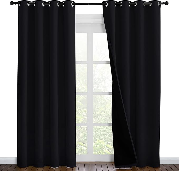 NICETOWN High-End Thermal Curtains, Full Blackout Curtains 86 inches Long for Dining Room, Soundproof Window Treatment Drapes for Hall Room, Black, 55 inches Wide Per Panel, Set of 2 Panels by NICETOWN