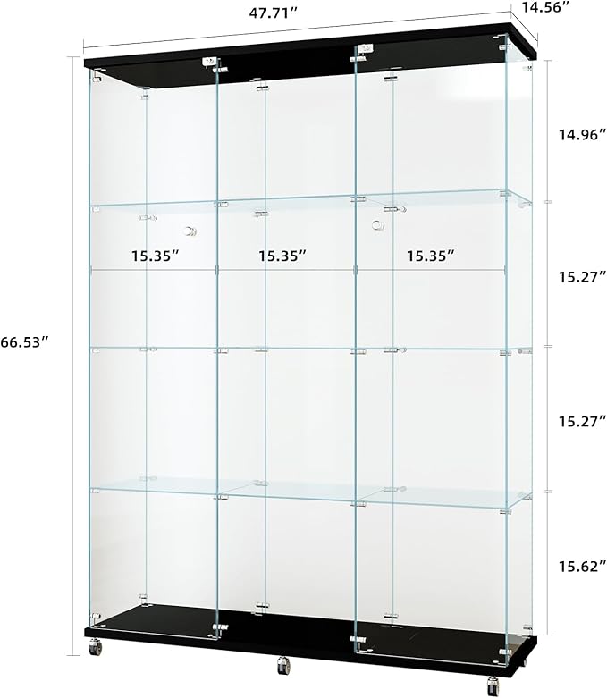 Yoluckea 4 Shelves Glass Display Cabinet Extra Large, Curio Collection Glass Display Case for Home Office, Floor Standing Bookshelf Corner Cabinet for Book Toys Glory (Black) - Image 2