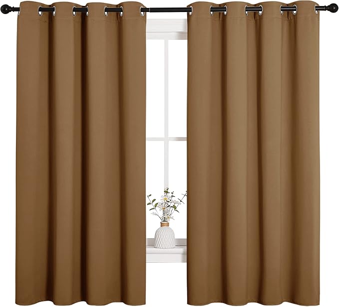 NICETOWN Sleek Blackout Curtains 68 inches Length for Windows, Noise Reducing and Block Draft Panels for Door Doorway Laundry Office Luxury Decor Theme (2 Panels, Gold Brown, W55 x L68 -Inch) - Image 2