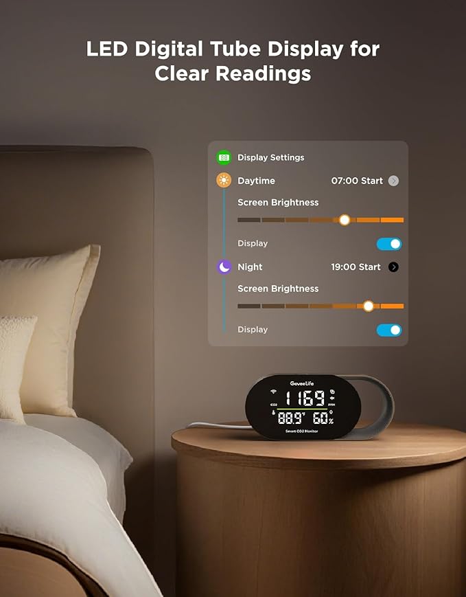 GoveeLife Smart Air Quality Monitor for Home, CO2 Detector for Health, Sleep Quality & Energy Efficiency, Thermometer Hygrometer with Real-Time Display & Alarm, for Office, Bedroom, Kitchen - Image 5