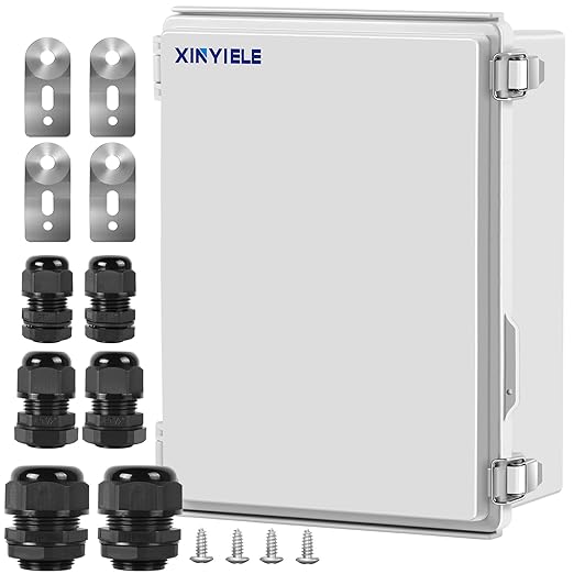 Waterproof Outdoor Project ABS Plastic Junction Box IP67 Weatherproof Dustproof Enclosure with Hinged Cover, Mounting Plate,Wall Brackets for Power Project (Grey,13.8"x9.8"x5.9") by XINYIELE