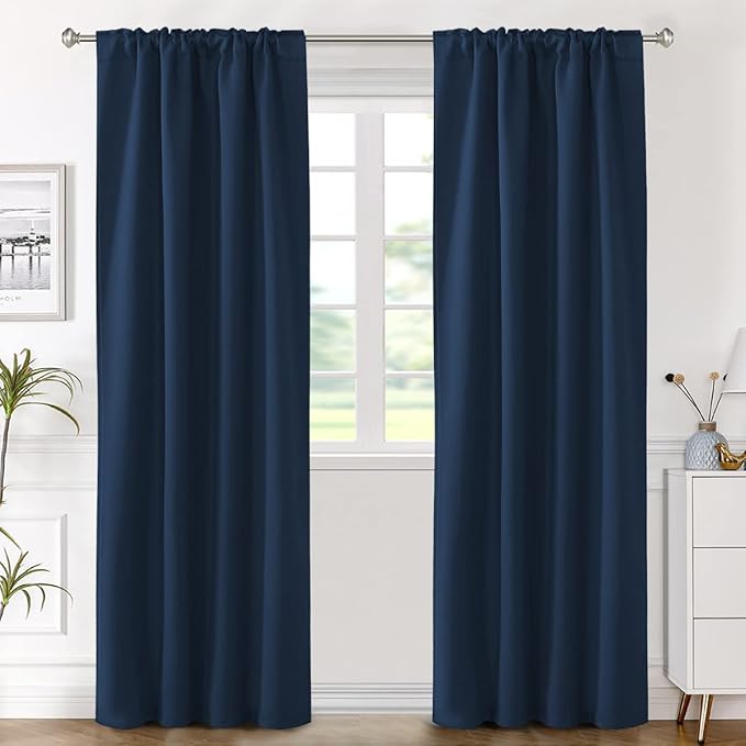 H.VERSAILTEX Blackout Curtains Thermal Insulated Window Treatment Panels Room Darkening Blackout Drapes for Living Room Back Tab/Rod Pocket Bedroom Draperies (2 Panels, Navy Blue, 42 x 84 Inch) - Image 2