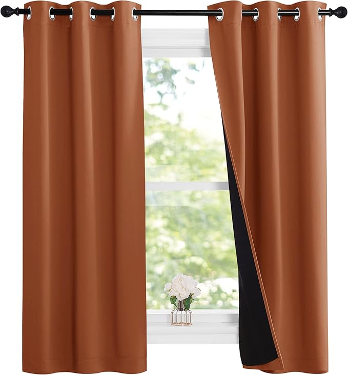 NICETOWN Burnt Orange 100% Blackout Lined Curtains, 2 Thick Layers Narrow Wide Window Treatment Panels Thermal Insulated Drapes for Kitchen Small Window (1 Pair, 37" Width x 63" Length Each Panel) - Image 2