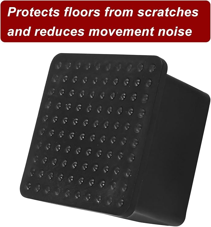 BokWin 4 Pcs Chair Leg Caps 1.5 Inch*1.5 Inch Square Furniture Floor Protectors Anti-Slip Plastic Sofa Table Chair Leg End Cap Cover(Black) - Image 4