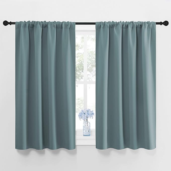 NICETOWN Greyish Blue Blackout Curtains Panels for Window, Thermal Insulated Rod Pocket Blackout Drapes/Draperies for Living Room (2 Panels, W42 x L48 inches) by NICETOWN