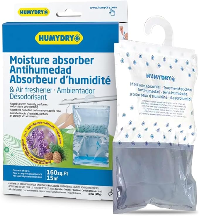 HUMYDRY Hanging Moisture Absorber Bags, 12 Count Lavender and Cedar 15.9 Oz, Dehumidifiers for Closets Wardrobes Storage Areas, Non Electric Humidity Absorbers for Small Enclosed Spaces by Humydrymoistureabsorbers