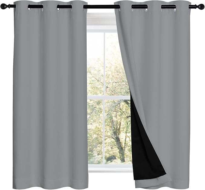 NICETOWN Silver Grey 100% Blackout Curtains 54 inches Long, Thermal Insulated Full Blackout 2-Layer Lined Drapes, Noise Cancellation Window Draperies for Dining Room (2 Panels, 42-inch W) by NICETOWN