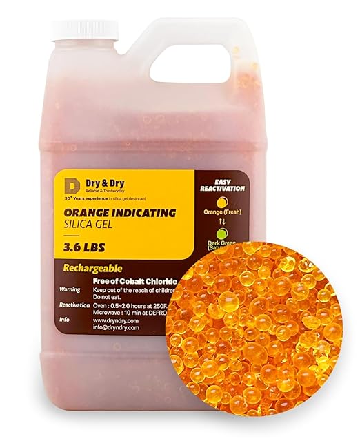 Dry & Dry [3.6 LBS] Premium Orange Indicating Silica Gel Desiccant Beads(Industry Standard 3-5 mm) - Rechargeable Silica Gel Beads(3.6 LBS) by DryDry