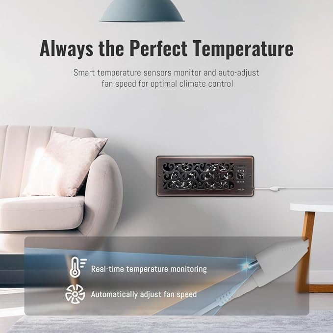 Register Booster Fan for 4" x 12" Register Holes, Quiet Vent Fan Booster with Intelligent Thermostat, Improves Heating Cooling, App Control, 10-Speeds, Charleston Smart Register Vent, ORB - Image 7