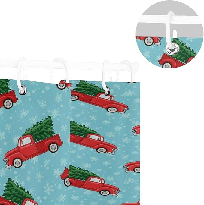 Car Christmas Tree Blue Shower Curtain Liner 72×72 inch for Bathroom Curtain Anti Mold Shower Curtain with Hooks Shower Accessories - Image 5