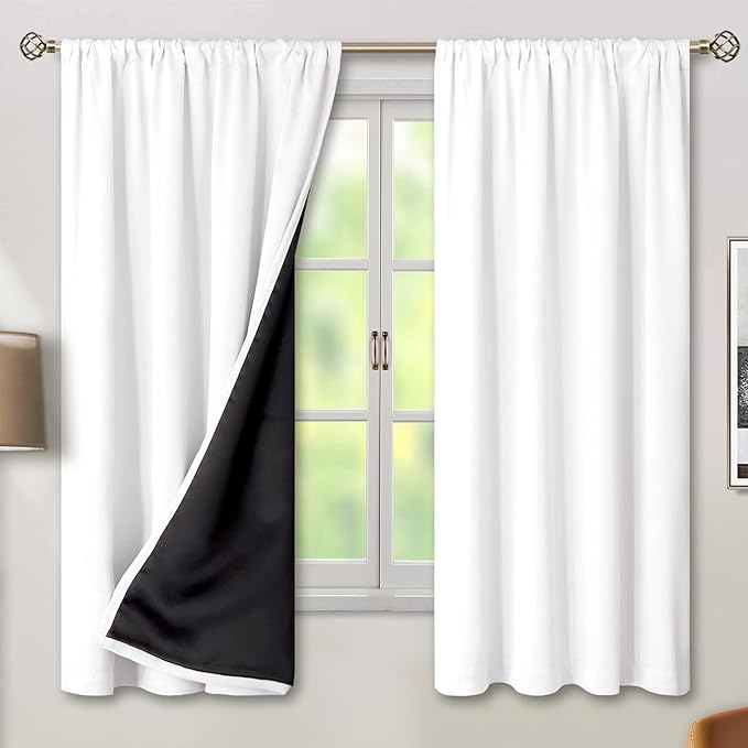 BGment White Blackout Curtains for Bedroom 63 Inch Length 2 Panels Set, Full Room Darkening Thermal Insulated Soundproof Window Curtain Drapes with Rod Pocket, Each Panel 38 Inch Wide, Pure White by BGment