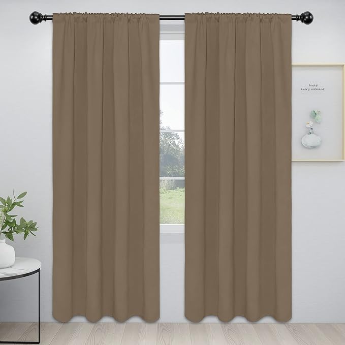 Easy-Going Rod Pocket Blackout Curtains for Bedroom, Room Darkening Window Curtains for Living Room, Thermal Insulated Noise Reduction Solid Window Drapes, 2 Panels(42x84 in, Camel) by Easy-Going