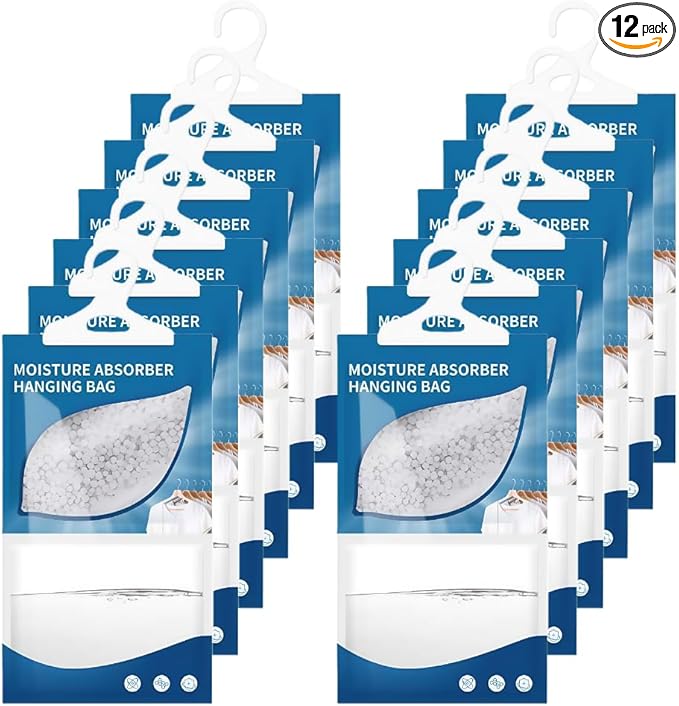 Moisture Absorbers Packets, Dehumidifier Bags, Hanging Moisture Absorber Bag, Humidity Packs,Closet Dehumidifier,Unscented Desiccant in Wardrobes, Bedrooms, Bathrooms,Kitchen (12 PACK) by Unknown
