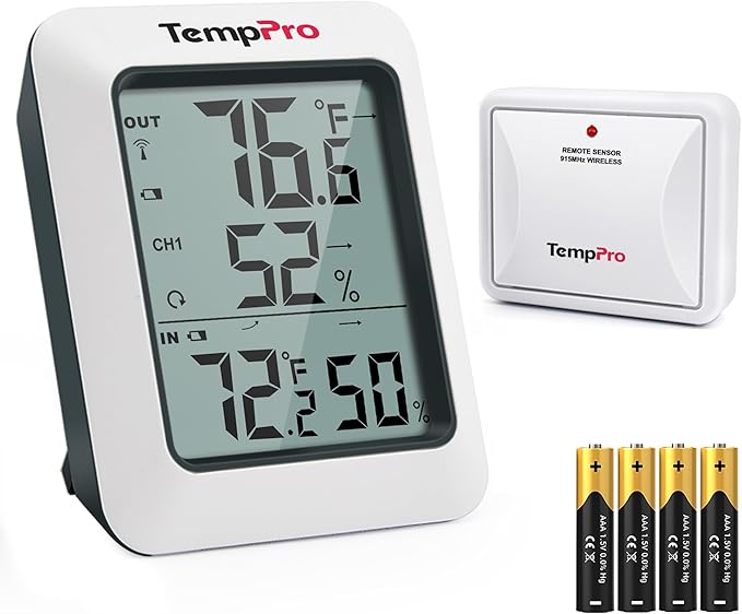 TempPro TP60 Digital Hygrometer Outdoor Thermometer Wireless Temperature and Humidity Gauge Monitor Room Thermometer with 500ft/150m Range Humidity Meter Temperature Indicators (Previously ThermoPro) by ThermoPro